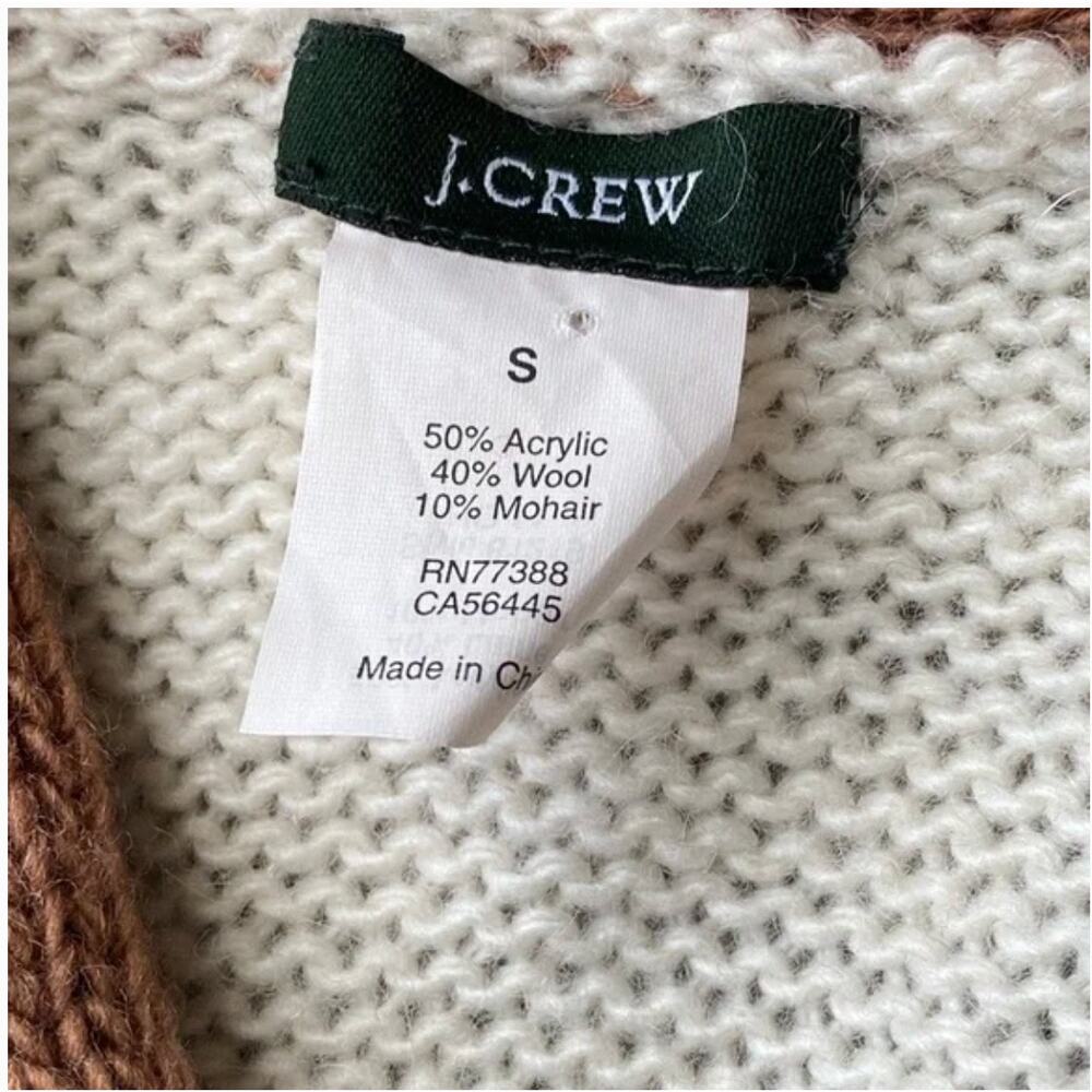 J. CREW Cream and Brown Wool Blend Button Up Cardigan Sz S - Picture 2 of 3